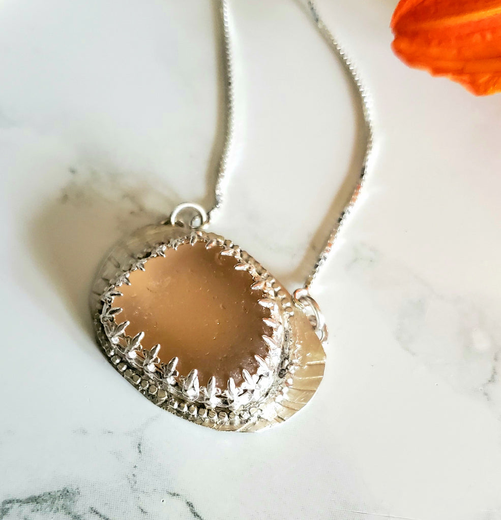 Rare Pink Sea Glass Necklace in Fine Silver