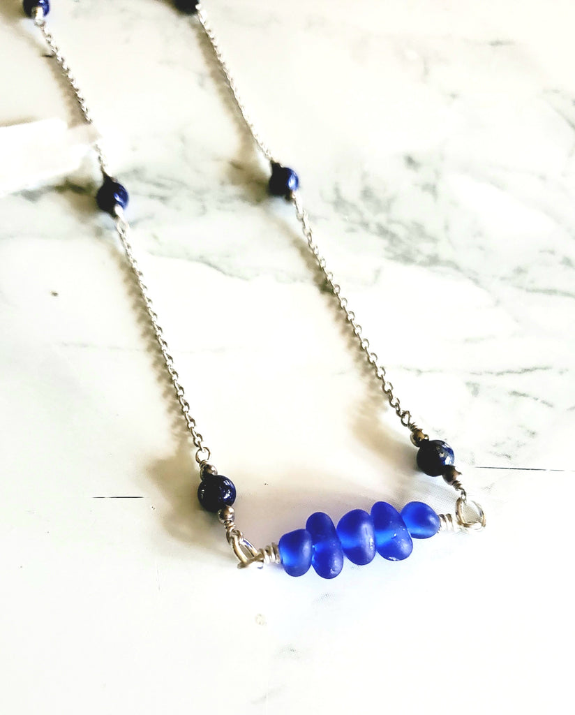 Lapis Necklace With Genuine Cobalt Blue Sea Glass