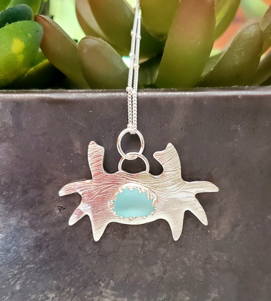 Crab Necklace With Genuine Aqua Blue Sea Glass
