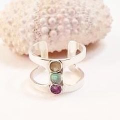 Sea glass, sand and amethyst ring