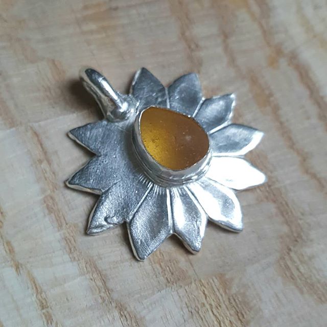 Sea Glass Flower Necklace in Fine Silver Statement