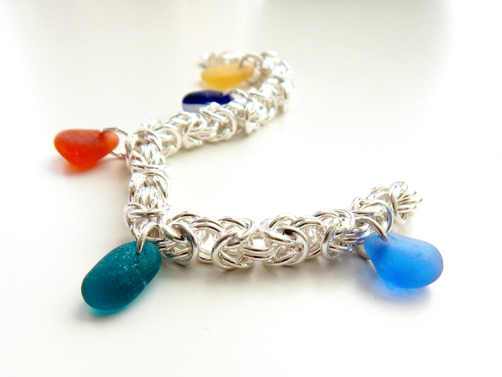 Genuine sea glass bracelet in Chainmaille design