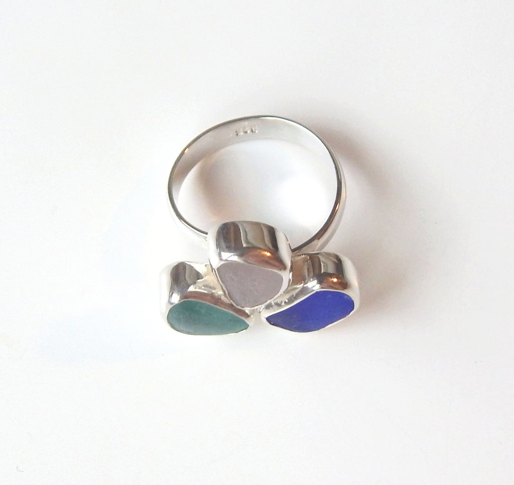 Genuine Sea Glass Ring Multi Color Silver Silver