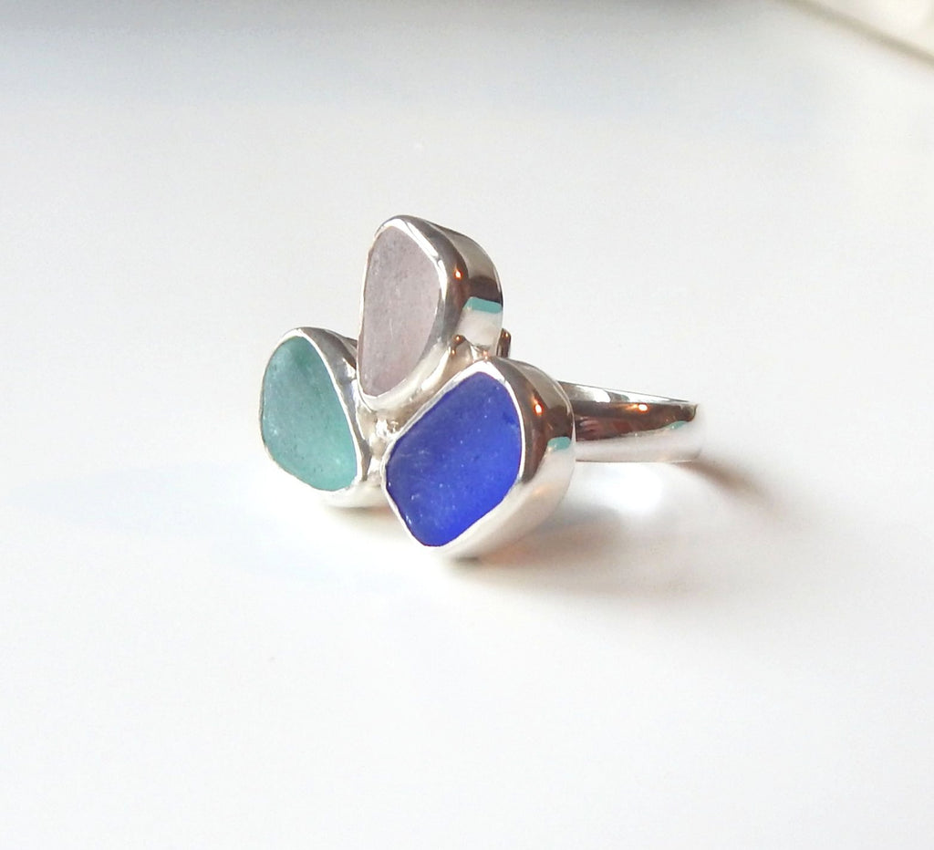 Real Sea Glass ring In Sterling