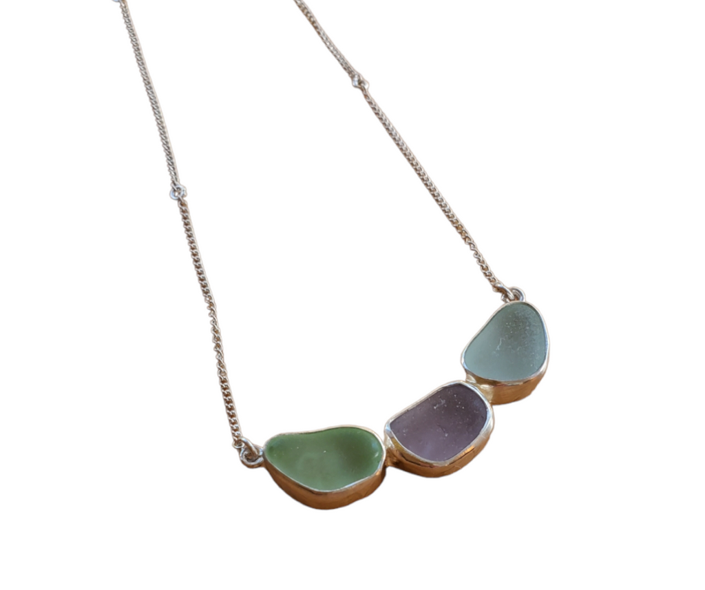 Beach Glass Trio Necklace in Shades of Blue Statement