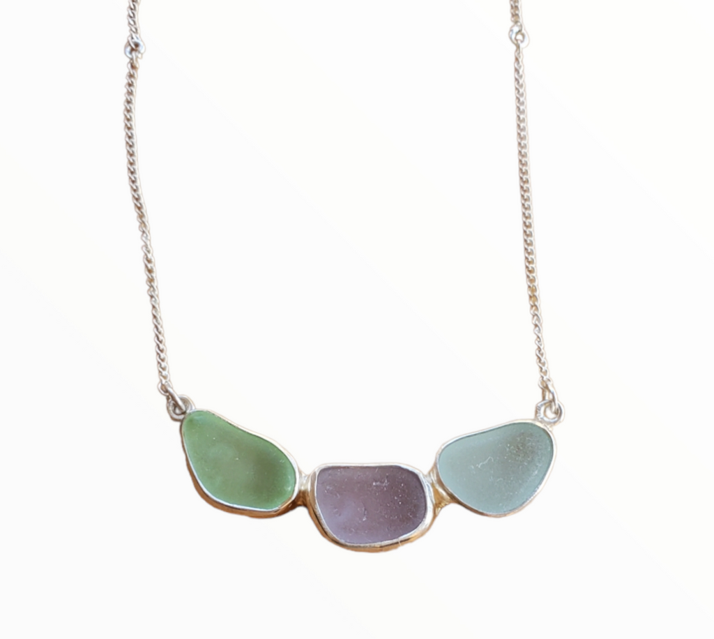 Beach Glass Trio Necklace in Shades of Blue Statement