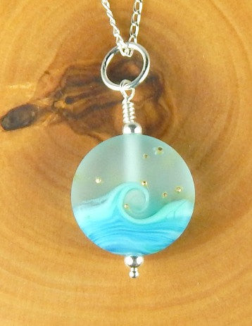 Aqua Wave Beaded Necklace Artisan Sterling Silver Beach Jewelry Beachy