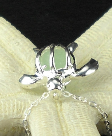STERLING SILVER Turtle Locket With Real Sea Glass Necklace Choice Of Colors