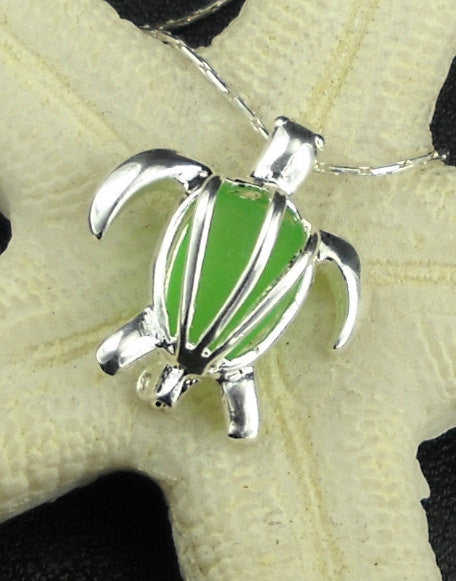 Sea Glass Turtle Locket Necklace