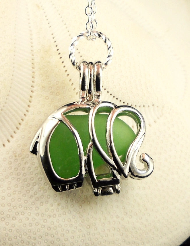 Elephant Locket With Real Green Sea Glass On Sale