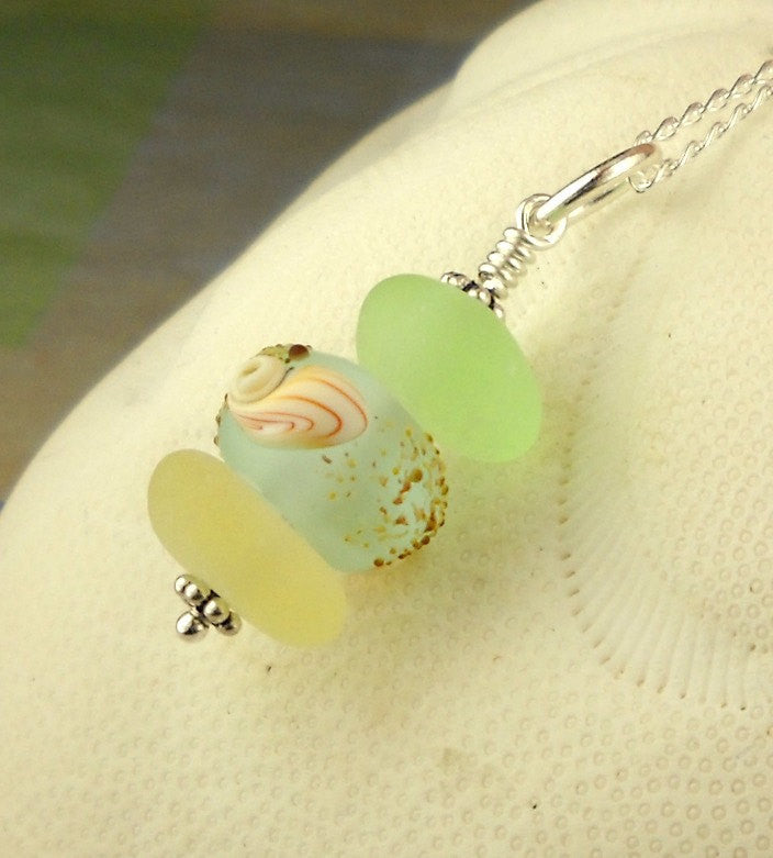 Eco Friendly Genuine Sea Glass Necklace Shell Bead Pastel