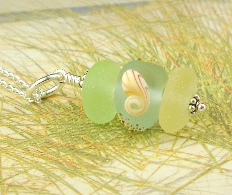 Eco Friendly Genuine Sea Glass Necklace Shell Bead Pastel