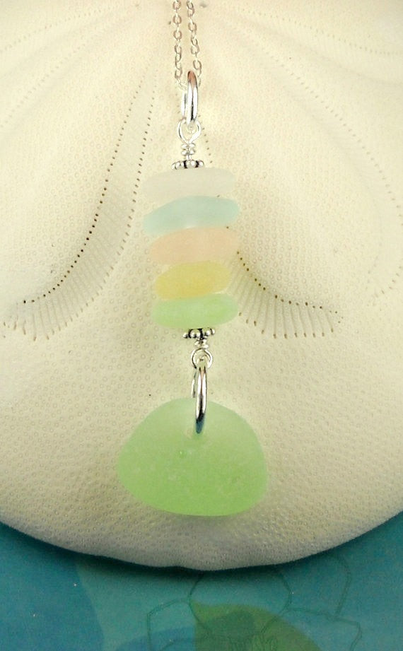 GENUINE Sea Glass Necklace Sterling Silver Pastel Seaglass Jewelry