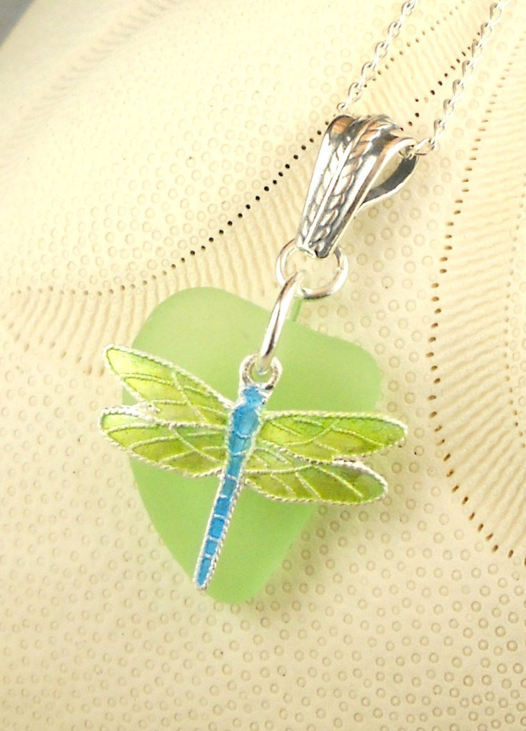 Dragonfly Necklace GENUINE Sea Foam Sea Glass Jewelry