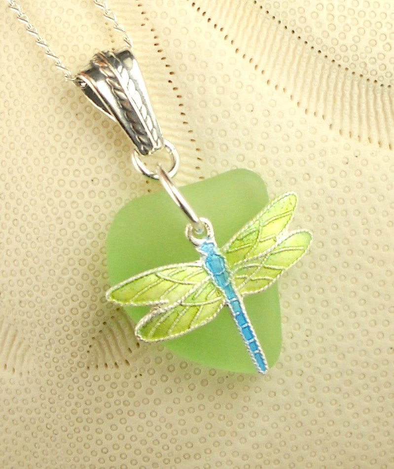 Dragonfly Necklace GENUINE Sea Foam Sea Glass Jewelry