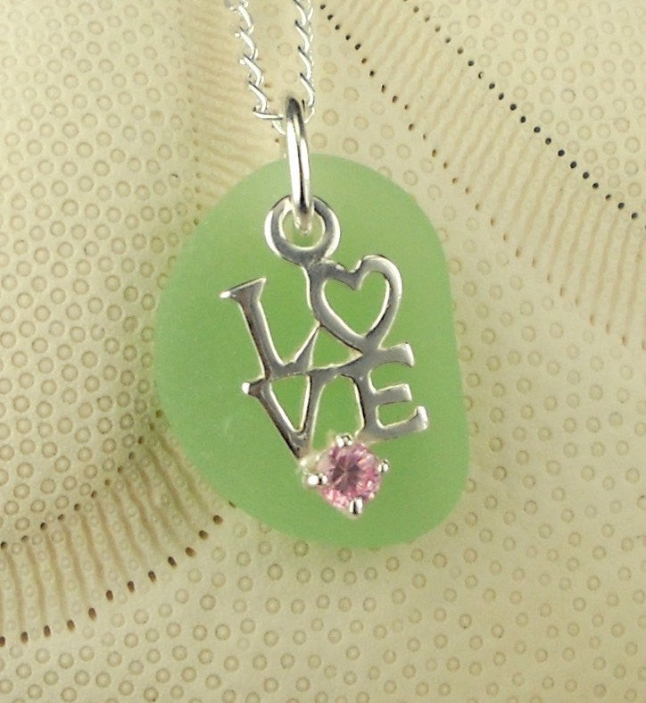 Love Necklace On GENUINE Sea Foam Sea Glass Jewelry