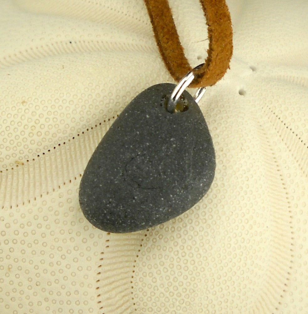 Men s Black Sea Glass Necklace Leather Cord Unisex Surfside Sea