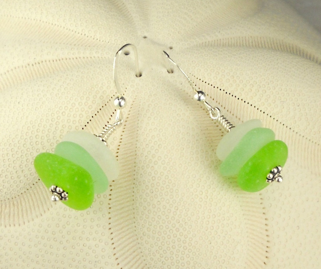 Eco Friendly Jewelry Sea Glass Earrings Sterling Green Sea Foam