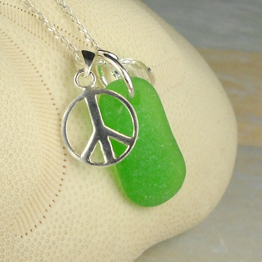 Swarovski Crystal Necklace Kelly Green Sea Glass Peace Necklace