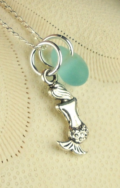 Petite GENUINE Turquoise Sea Glass Jewelry Mermaid Necklace