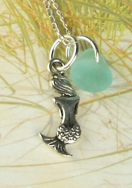 Petite GENUINE Turquoise Sea Glass Jewelry Mermaid Necklace