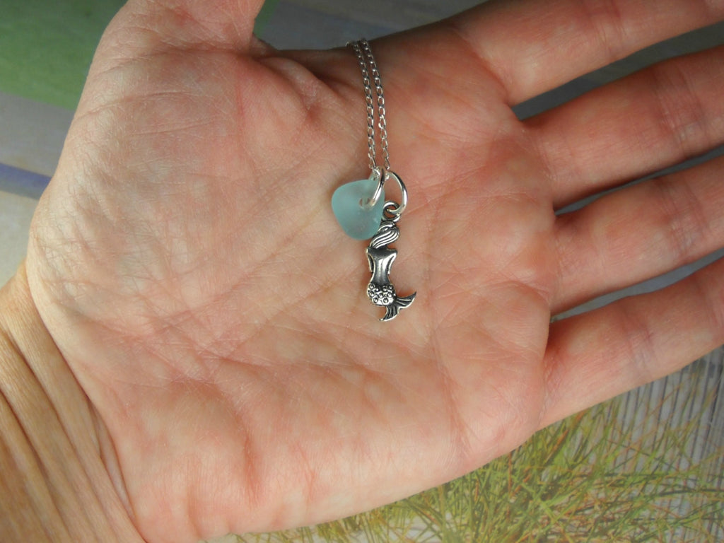 Petite GENUINE Turquoise Sea Glass Jewelry Mermaid Necklace