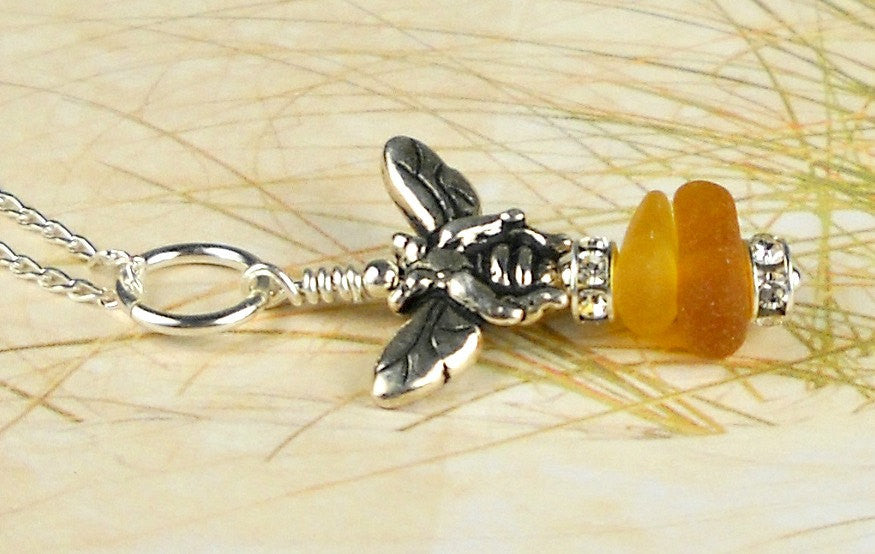 Eco Friendly Bee Jewelry GENUINE Sea Glass Necklace