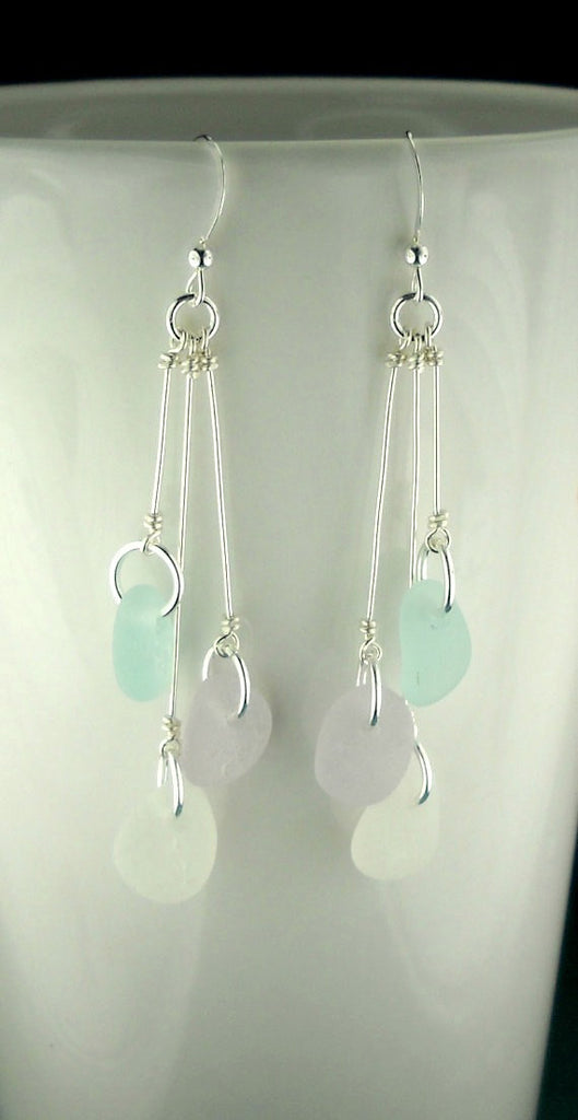 Dangle Earrings Beach Earrings GENUINE Sea Glass Jewelry