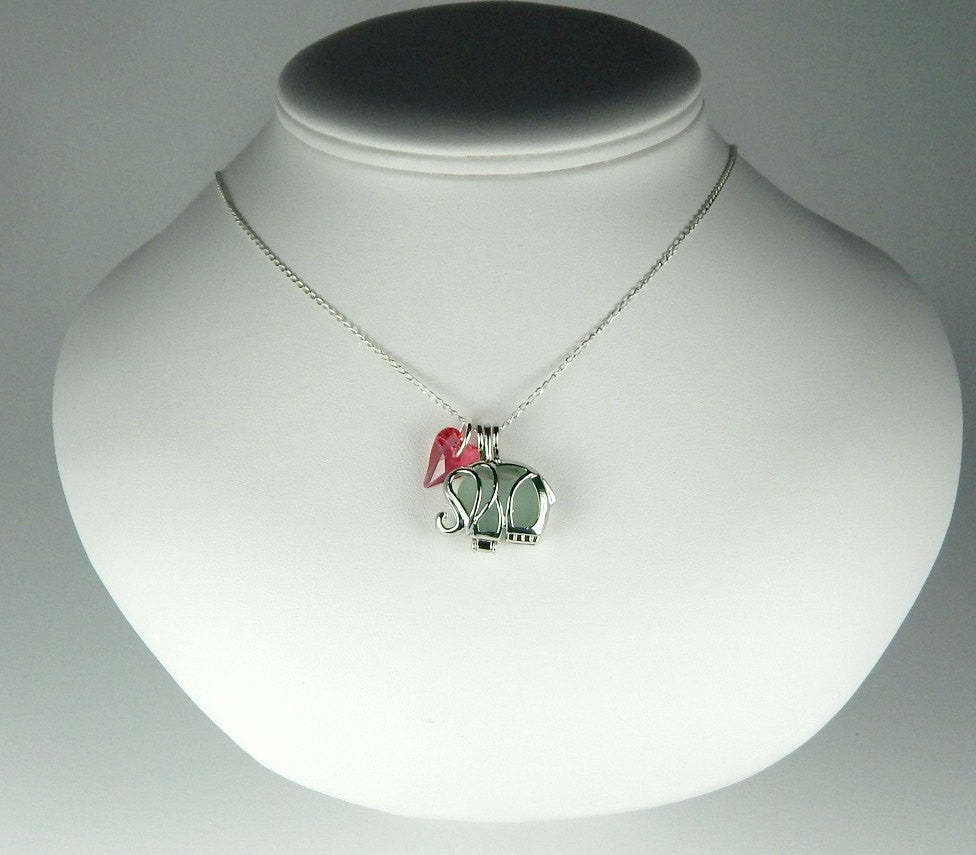 Elephant Necklace Genuine Sea Glass Jewelry Animal Locket