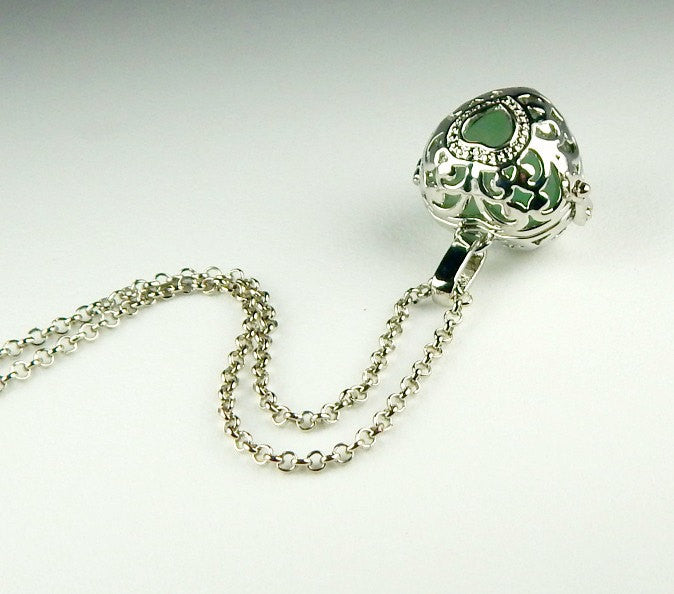 Heart Locket Necklace GENUINE Aqua Sea Glass Jewelry Beach Jewelry On Long Chain