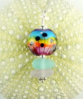 Eco Friendly GENUINE Sea Glass Necklace Rainbow Jewelry