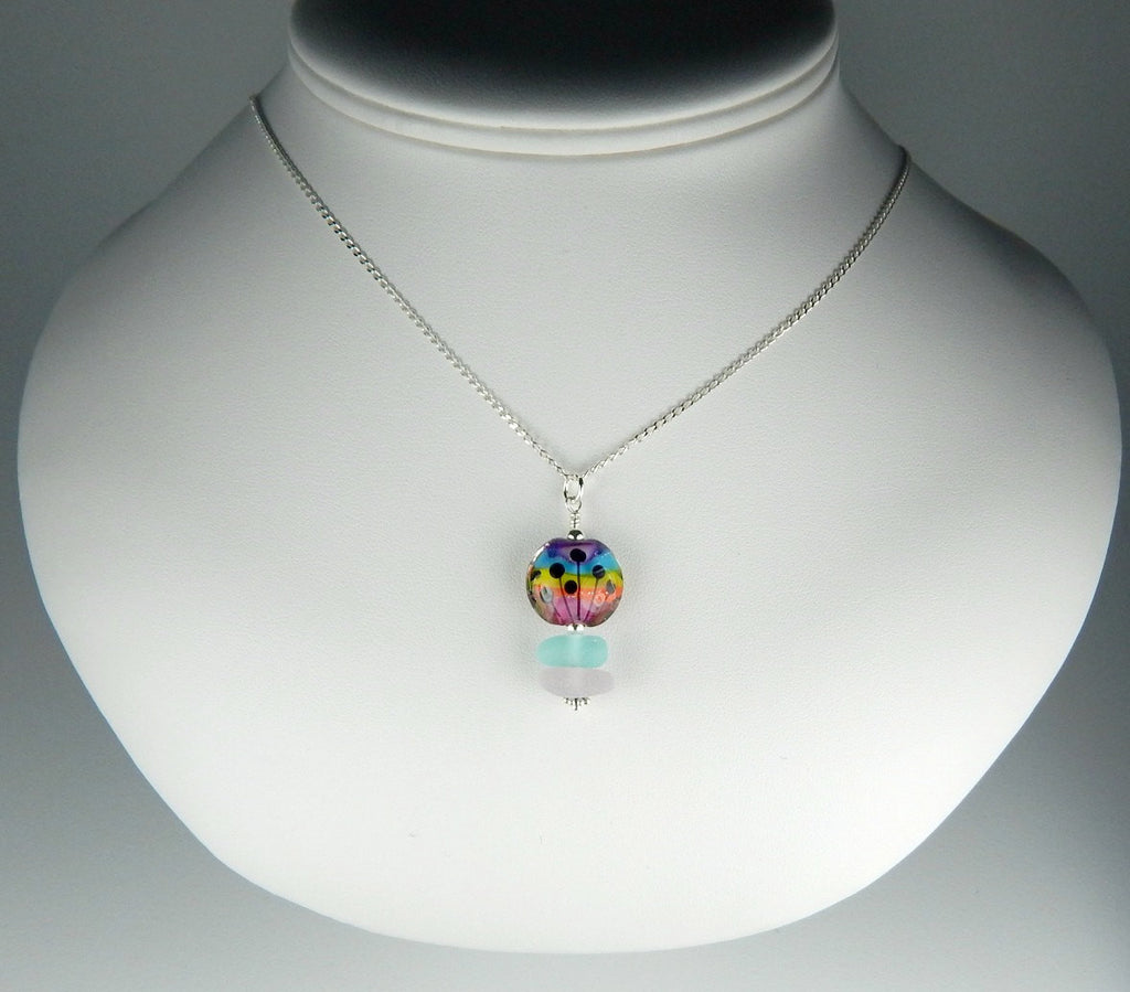 Eco Friendly GENUINE Sea Glass Necklace Rainbow Jewelry