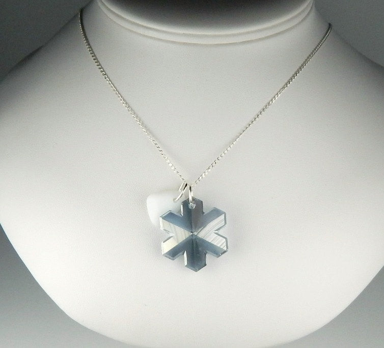 Snowflake Jewelry Swarovski Element And White Milk Glass Sea Glass Necklace