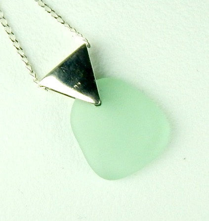 GENUINE Sea Glass Jewelry Geometric Triangle Necklace Sea Foam Seaglass