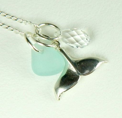 Whale Jewelry GENUINE Aqua Sea Glass Necklace
