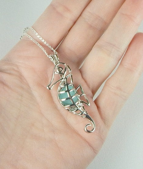 Seahorse Necklace Sea Glass Jewelry In Rare Turquoise Seaglass Jewelry Beach Necklace Gift For Her