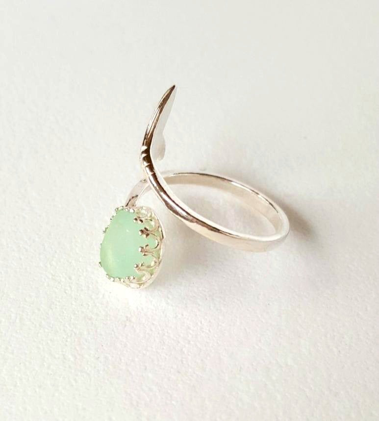 Mermaid Ring With Real Sea Glass And Sterling Silver